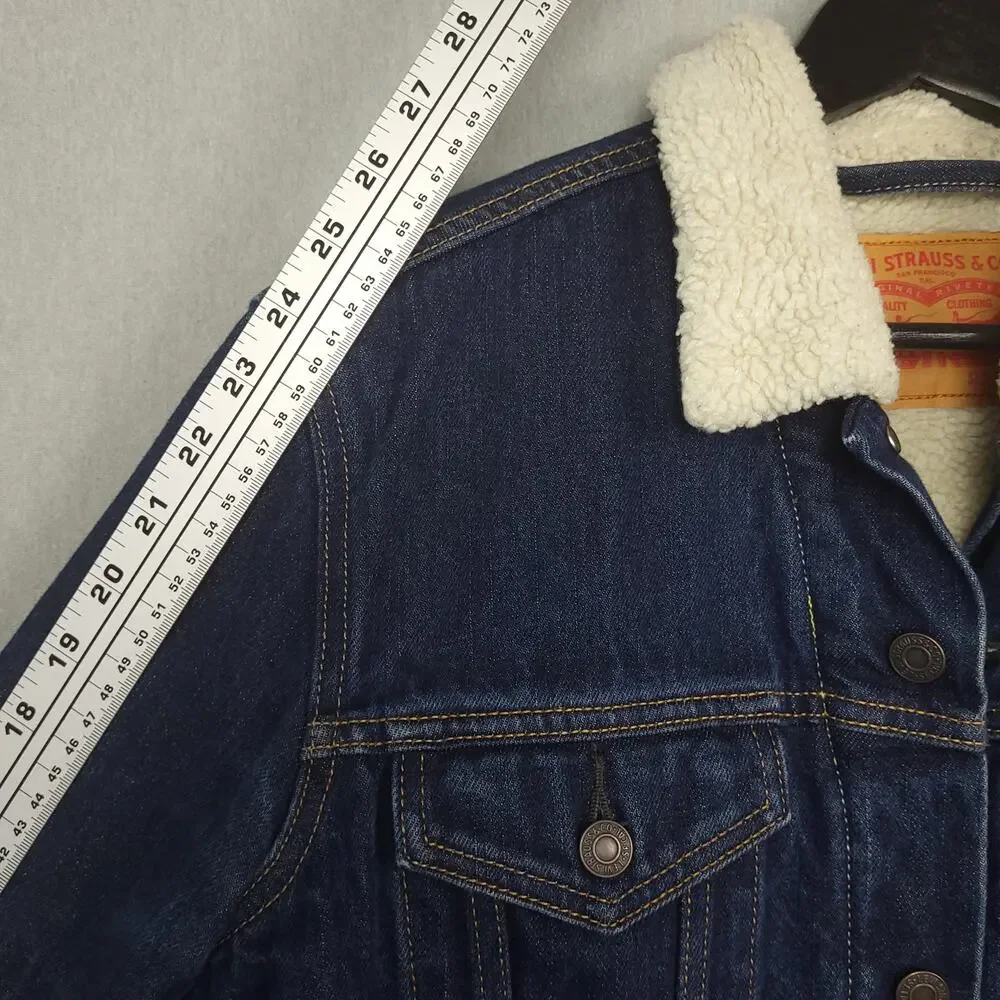 Vintage Levi's Men's Sherpa Lined Denim Trucker Jacket M Dark Wash Blue EUC - Picture 11 of 11